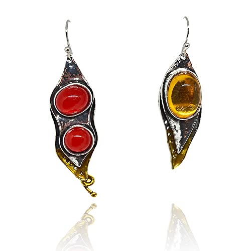 Qupengxu Vintage Pea Metal Simple Jewelry Drop Earrings Personality Jewelry Ethnic Engraved Antique Color Statement Hook Earrings For Women Girls (Pea) #TOP17