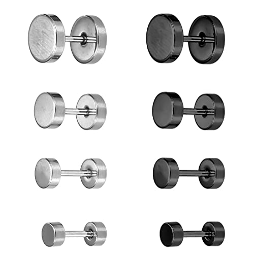 8 Paare Runden Ohrstecker Set Ohrringe für Herren Damen Silber Schwarz 3mm 5mm 6mm 8mm(Silber Schwarz 3cm 5cm 6cm 8cm) Cover
