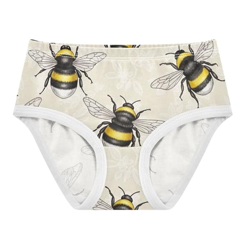 Vivid Bees Prints Floral Beige Girl Panties Cute Toddler Girls Underwear Cotton Fun Undies Kids Briefs 2t