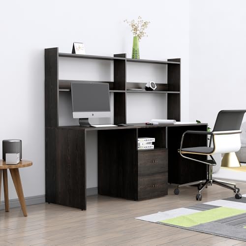 Image of Bniture Wooden Study Table for Home | Engineered Wood Study Table with Book Shelf | Multi Purpose Computer Desk for Study & Writing | Laptop Table for Home with Drawers & Storage Shelf | Flower Wenge