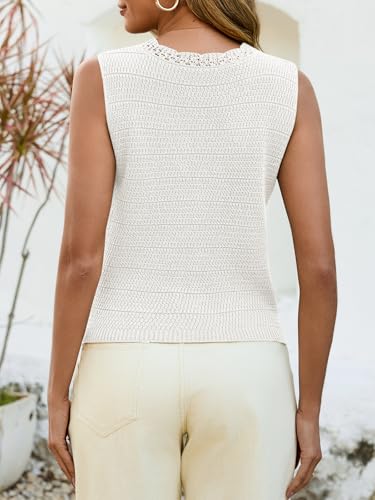 Image of Saodimallsu Womens Crochet Tank Tops Cute Summer Sweater Vest Knit Outfits | Trendy Casual,Sleeveless,V Neck,Cropped,Button Down,Boho,Going Out,Casual Daily Wear, Beach Vacation