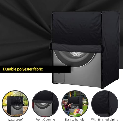 Image of Waterproof & Dustproof Top Front Load Washing Machine Cover for 6 kg 6.5 kg 7kg & 7.5 kg Compatible for IFB LG Samsung Whirlpool Bosch Haier | Siemensfor with Pipe Holes (Black)