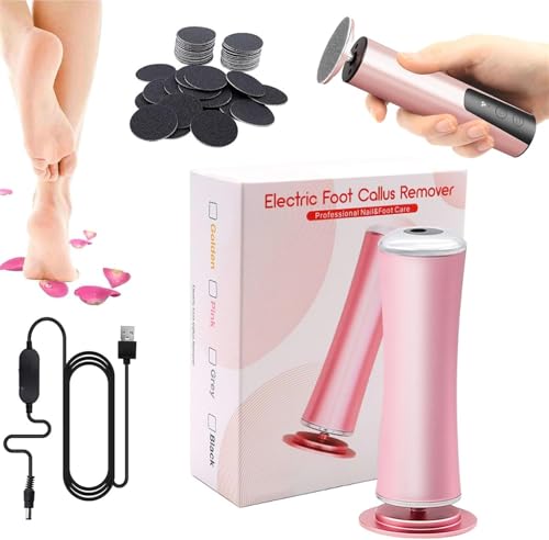 Dermave Ponceuse électrique pour callosités avec 60 disques de ponçage, corps en alliage d'aluminium, douce et ne blesse pas les pieds, exfoliation de la peau morte et craquelée (rose)