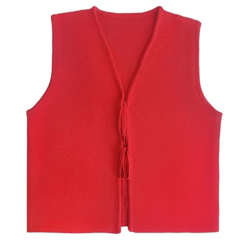 Womens Tie Sweater Vest Trendy V Neck Crochet Sleeveless Cardigan y2k Open Front Knit Tank Tops