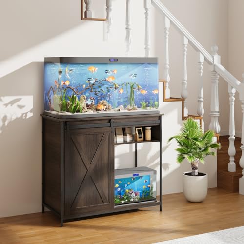 Image of 40-50 Gal Fish Tank Stand with Cabinet Storage, Power Outlet, Brown