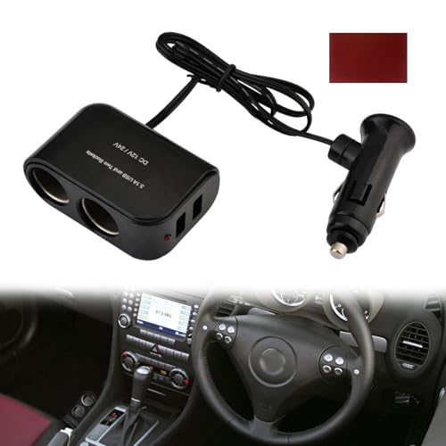 Car Cigarette Lighter Multi Socket, 2 Sockets Dual Cigarette Lighter Adapter, Twin Cigarettes Lighters Adapter with 2 USB Ports Fast Charging Multi Double Twin socket, Compatible with Car Camera Dash