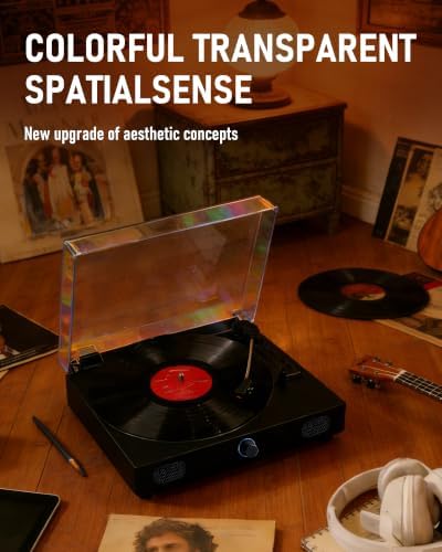 Vinyl Record Player with Speakers, 3-Speed Vintage Turntable for Bluetooth Vinyl Records, Belt-Driven Turntable, Built-in Dual-Track Speakers (B211) — view 7