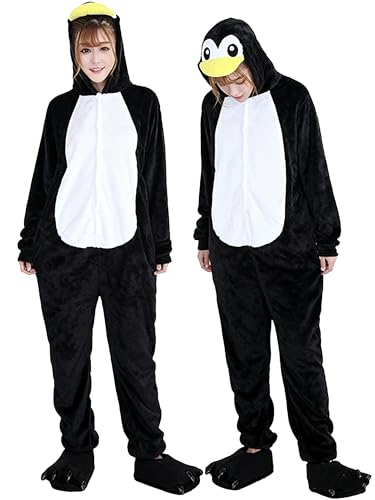Ovender Kigurumi Deguisements Costume Pyjamas Cosplay Animaux Halloween Carnaval ou Spectacle de Noël Party Show Combinaison Unisexe Winter Zoo Adulte Femmes Hommes (M, Manchot Noir Blanc)