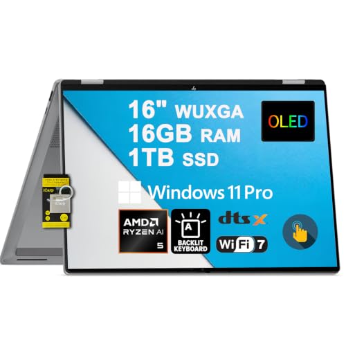 Image of HP OmniBook X Flip 16 2-in-1 Laptop 16 inch WUXGA OLED Touch (100% DCI-P3) AMD Ryzen AI 5 430 (Up to 50 Tops) 16GB RAM 1TB SSD Backlit Wi-Fi7 for Creator Designer Business Professional Win11Pro ICP Hub