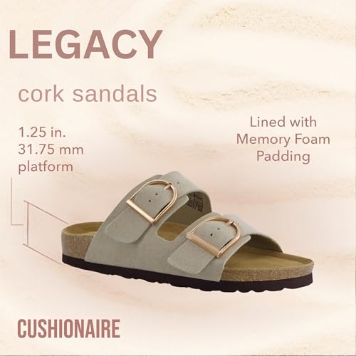 CUSHIONAIRE Legacy Cork Footbed Sandals for Women – Leather Double Strap Slides with Adjustable Buckles + Memory Foam4