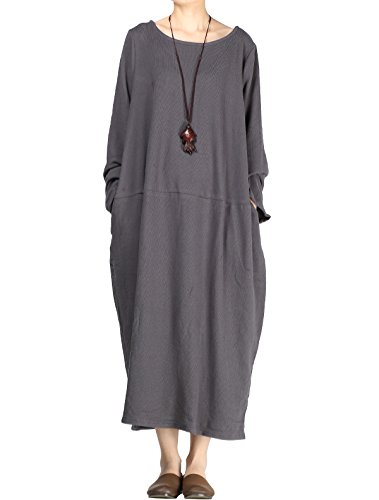 Mordenmiss Women's Knit Sweater Dress Baggy Flared Shift Pullover Style 2 Dark Gray