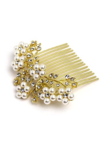 Image of Vogue Hair Accessories Golden And White Pearl Comb Hair Clip For Women