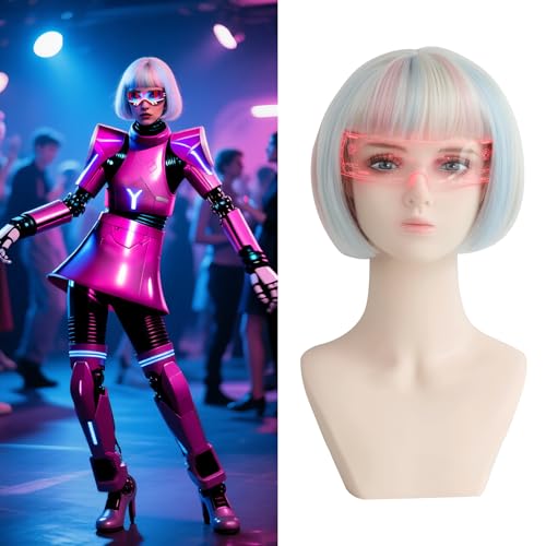 playneeu Colorful Bob Blonde Wig with Bangs