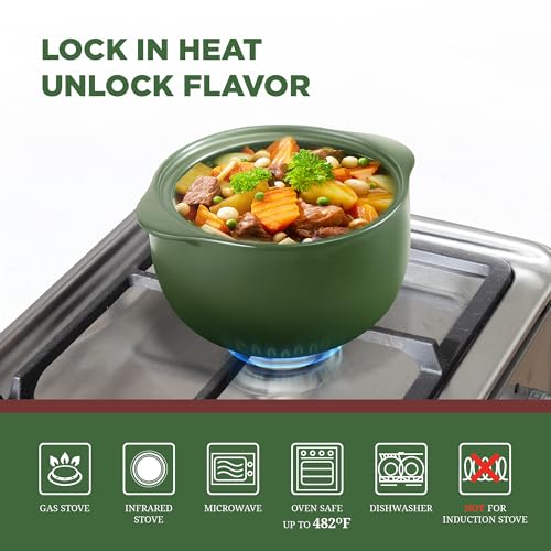 Image of MINH LONG 1 Quart Porcelain Clay Pot for Cooking, Dutch Oven with Lid | Stock pot & cooking pot in one. Non-toxic, lead /cadmium free, oven safe 482F. Gas & infrared cooktops only.