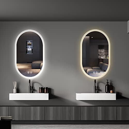 Getpro 36 X 24 Inch Led Bathroom Mirror For Wall Mounted Oval Lighted Vanity Mirror With Lights Backlit Frameless Wall Mirror With Lights Anti-Fog 3000K/4500K/6500K Adjustable Dimmable Lighting #TOP7