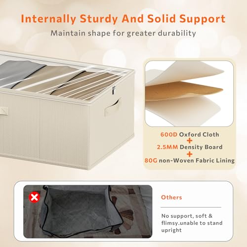 Chizjox 10inch 3 Pack Under Bed Storage Containers, 10 Inch Tall Underbed Clothes Storage Organizer Bin with Clear Window，Foldable Box Basket for Clothes, Closet, Bed Sheets and Blankets Beige by Chizjox - Image 4