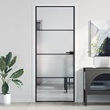 Mangloder Innentür Schlank Schwarz 83x201,5 cm Hartglas Aluminiumrahmen modern transparent matt Türblatt 5 mm Glasstärke mit Griff Befestigungsmaterial für Holzrahmen Innenbereich