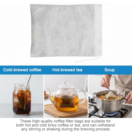 50 Pcs No-Mess Cold Brew Coffee Filters - Large Disposable Fine Mesh Tea Filter Bags with Drawstring (20 x 15 cm) for Perfect Brew - Image 5