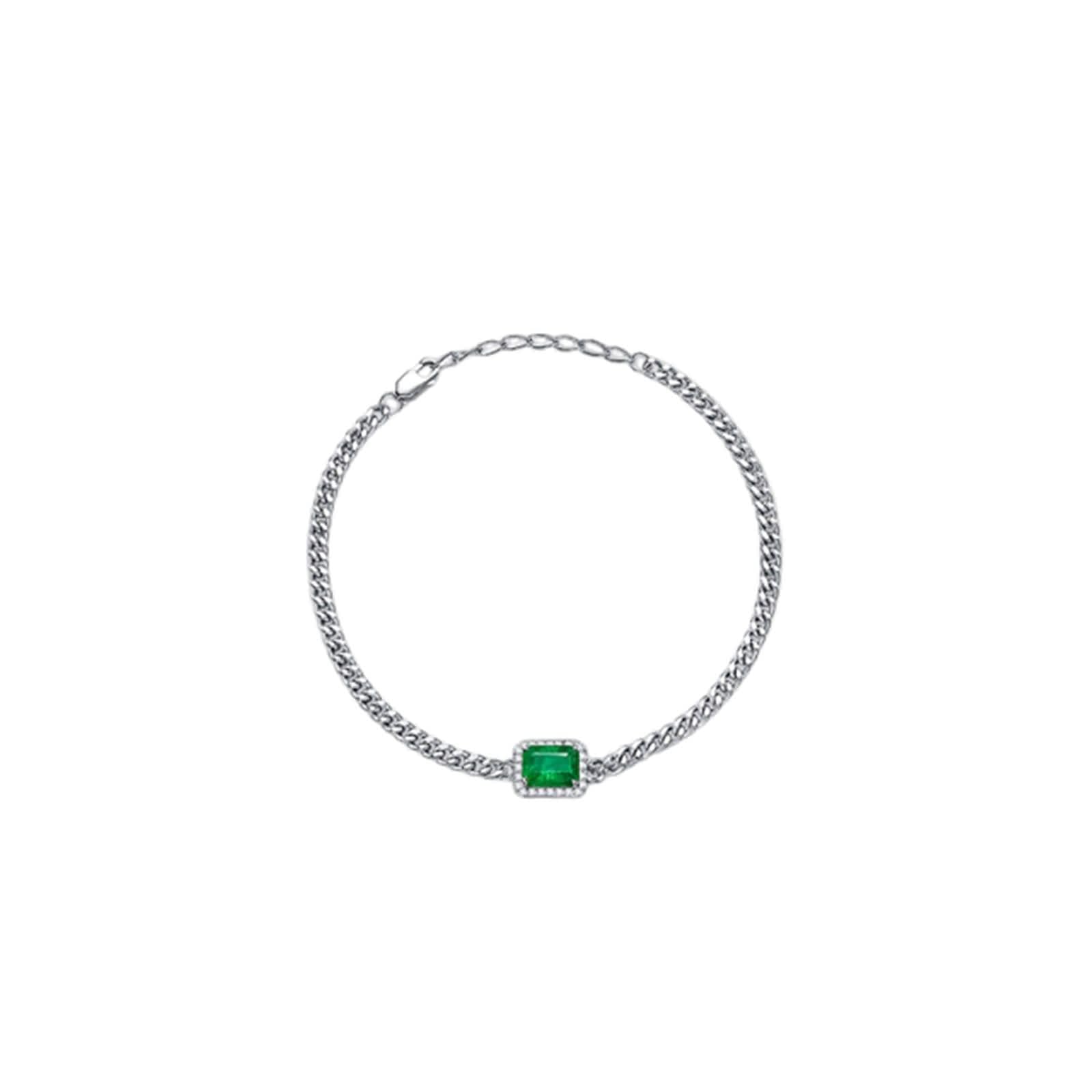 Bracelet pour femme en or blanc 9 K/14 K/18 carats, avec émeraude, classique, coupe rectangulaire, moissanite, or 18/14/9 carats