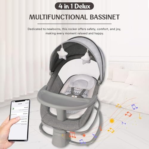 Image of StarAndDaisy X Mastela 4 in 1 Swing Rocker Automatic for Newborn Baby 0 to 18 Month Girl & Boy with 4- Swing Modes, Detachable Tray, Backrest Adjustment Bassinet, Bluetooth Playback - Beige