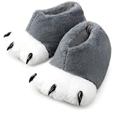 Chicingyou Unisex Funny Slippers Animal Paw Slippers Furry Feet Claw Shoes Costume Winter Gifts for Men Women Adults Friends(Gray,Women 9-9.5/ Men 7.5-8.5)