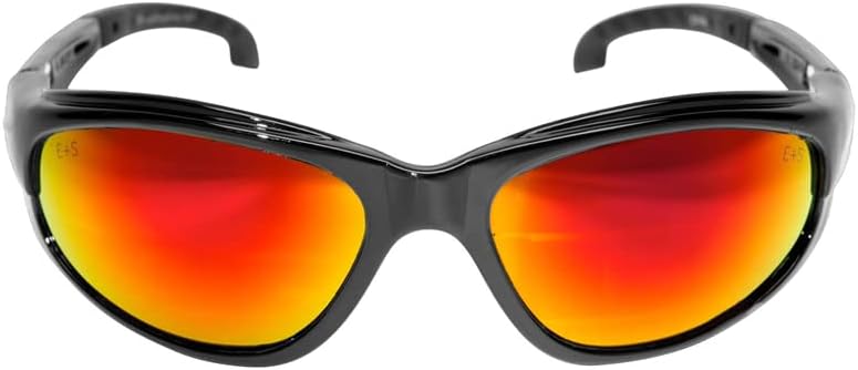Edge SWAP119 Dakura Wrap-Around Safety Glasses, Anti-Scratch, Non-Slip, UV 400, Military Grade, ANSI/ISEA & MCEPS Compliant, 5.04" Wide, Black Frame/Aqua Precision Red Mirror Lens