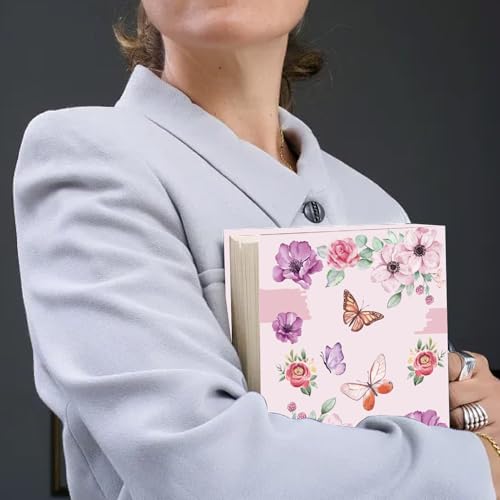 CRASPIRE Flower Stretchable Book Cover Butterfly Words Washable Reusable Large Nylon Book Protector Elastic Notebook Wraps Suitable for Hardcover Books Classroom Students