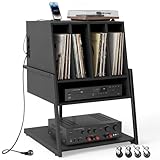 【Plateau Spacieux et Stable】 Le plateau de ce meuble à disques est large et plat, avec une capacité de charge de 20 kg. Il peut accueillir votre platine, vos enceintes et autres appareils. Ses dimensions de 50 x 39,5 cm offrent un espace suffisant pour le placement et l'utilisation.