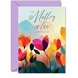 Giftzie Mother in Law Birthday Card - Vibrant Summer Flowers - Vivid Happy Birthday Card for Mother in Law from Daughter Son, 5x7 Inch Female Floral Bday Golden Greeting Cards