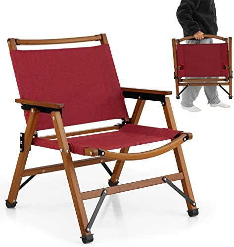 Tangkula Folding Camping Chair, Portable Low Back Beach Chair with Solid Bamboo Frame & 500D Oxford Cloth, Lightweight Outdoor Lawn Chair for Backpacking, Hiking, Fishing, No Assembly Needed (1 Pack)