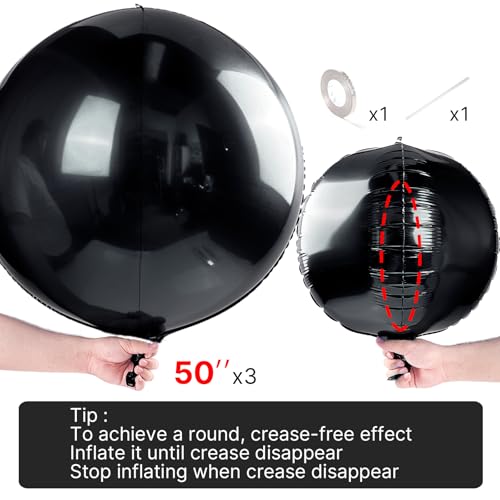 Image of PartyWoo Black Foil Balloons 3pcs Large Round Giant Jumbo 4D Balloons