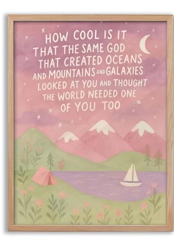 Christian Wall Art Girls Room, Pink Bible Verse Canvas Decor, 8x10Framed
