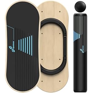 Sportneer Balance Board, 7 Modes Wobble Board, Indoor Board, Skateboard, Surf Balance Board with Adjustable Stoppers – Balance Board Wooden – Scooter and 2.8″ Ball Included