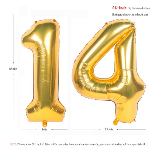 Image of 40 Inch gold Number Balloons 14 Helium Foil Mylar Balloon | Birthday Party banquet Decoration 14