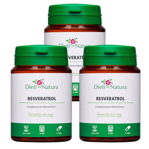 Dieti Natura Trans-Resveratrol 360 Cápsulas de Origen Vegetal - Resveratrol Antioxidante y Antiedad - Extraído de la Piel de Uvas Rojas con Polifenoles Naturales - Antioxidante Rejuvenecedor