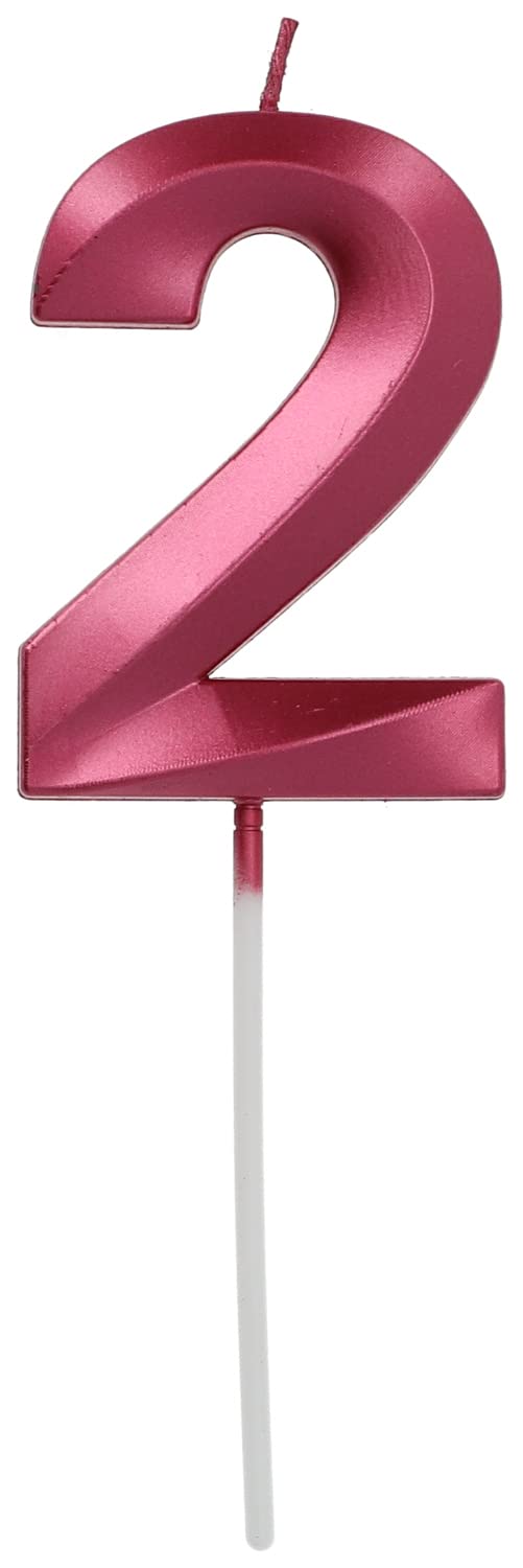 Folat 18882 Candle Glamour Number 2 Red Metallic, 10 Centimeters