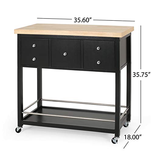 Christopher Knight Home Warnock Kitchen Cart, Natural + Black #TOP7