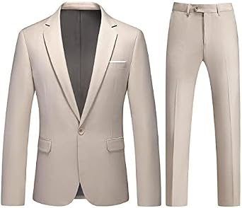 Mens Suits 2 Piece Slim Fit Casual One Button Solid Suits for Mens Business Wedding Party Jacket Blazer & Pants Set