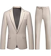 Mens Suits 2 Piece Slim Fit Casual One Button Solid Suits for Mens Business Wedding Party Jacket ...