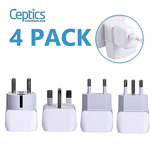 All European Travel Adapter Set by Ceptics, USA to Europe, Italy, Germany, England
