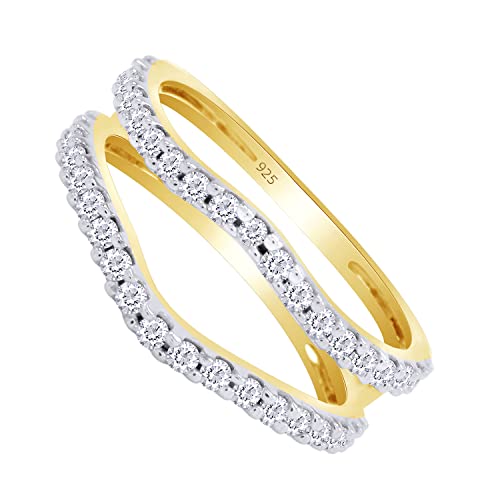 AFFY 1.00 Carat Round White Cubic Zirconia 14K Gold Over Sterling Silver Enhancer Guard Ring4