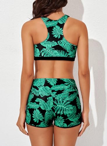 Image of Aleumdr Womens Athletic 3 Piece Tankini Swimsuits with Shorts Swim Tank Tops with Sports Bra and Boyshorts Bathing Suits
