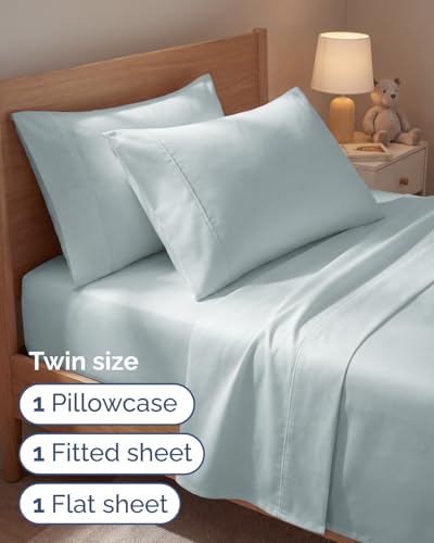 Image of Twin 4 Piece Bed Sheet Set - Comfy, Breathable & Cooling Sheets - Ice Blue | Ultra Soft Hotel Luxury Bedding Set with 8-16 Inch Deep Pockets, 1 Flat & 1 Fitted Sheet & 2 Pillowcases, Wrinkle & Fade Free