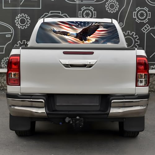 Image of Back Window Decals for Trucks - 65x17.3 in American Flag Window Decal Rear Window Decals for Truck Decor, Creative Truck Rear Window Decal for Personalized Decoration - Eagle-4-S