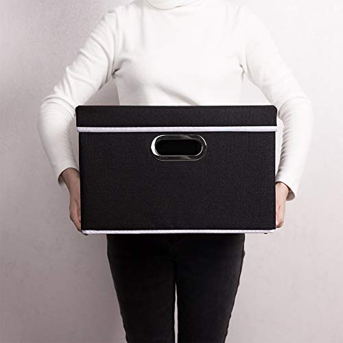 Image of PRANDOM Foldable Storage Bin with Lid [5-Pack] Linen Fabric Decorative Storage Box Organizer Container Basket Cube with Handles Divider for Closet Office Living Room Black(14.9x9.8x9.8)