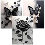 Axquilon 3 Packs Paint by Numbers Kit for Adults - Butterfly Adult Paint by Number Kits on Canvas, Rose Easy Adults' Paint-by-Number Kits for Gift Home Wall Decor 12x16in