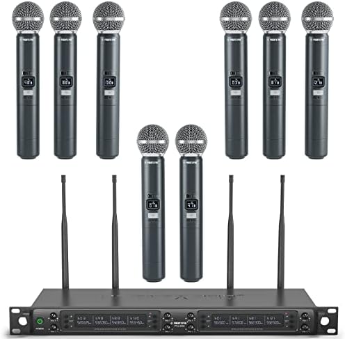 Phenyx Pro Wireless Microphone System, Eight-Channel Wireless Mic, w/ 8 Handheld Dynamic Microphones, Auto Scan,8x40 Adjustable UHF Channels, 328ft, Microphone for Singing,Church, Karaoke(PTU-6000A)