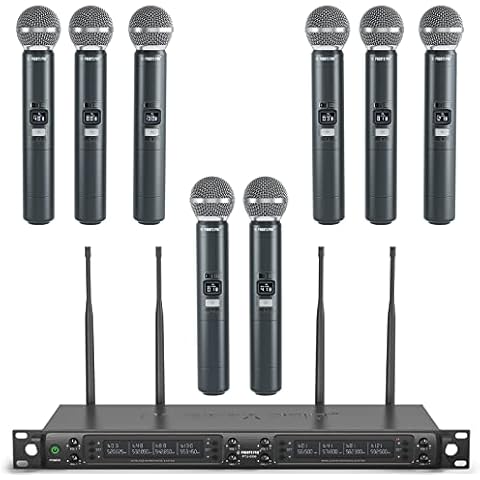 Phenyx Pro Wireless Microphone System, 8-Channel Wireless Mic, w/ 8 Handheld Dynamic Microphones, Auto Scan,8x40 UHF Frequencies, 328ft Range, Microphone for Singing,Church, Karaoke(PTU-6000-8H) Cover