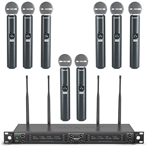 Phenyx Pro 8-Channel UHF Auto Scan Wireless Microphone System,PTU-6000-8H | 8 x 40 Frequencies, 328 ft Range, 8 Dynamic Handheld Microphones for Singing, Church, Karaoke, Wedding, Speaking, Party