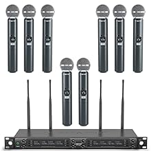 PREMIUM WIRELESS PERFORMANCE: 8 channel UHF cordless microphone system with selectable frequency in 500MHz frequency band. Employs hassle-free IR synchronization to pair up the receiver and cordless mics smoothly within seconds, minimum dropouts, and...